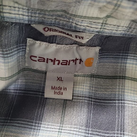 Carhartt Men's XL / X-Large Blue & White Plaid Short Sleeve Utility Cotton Shirt - Picture 4 of 5